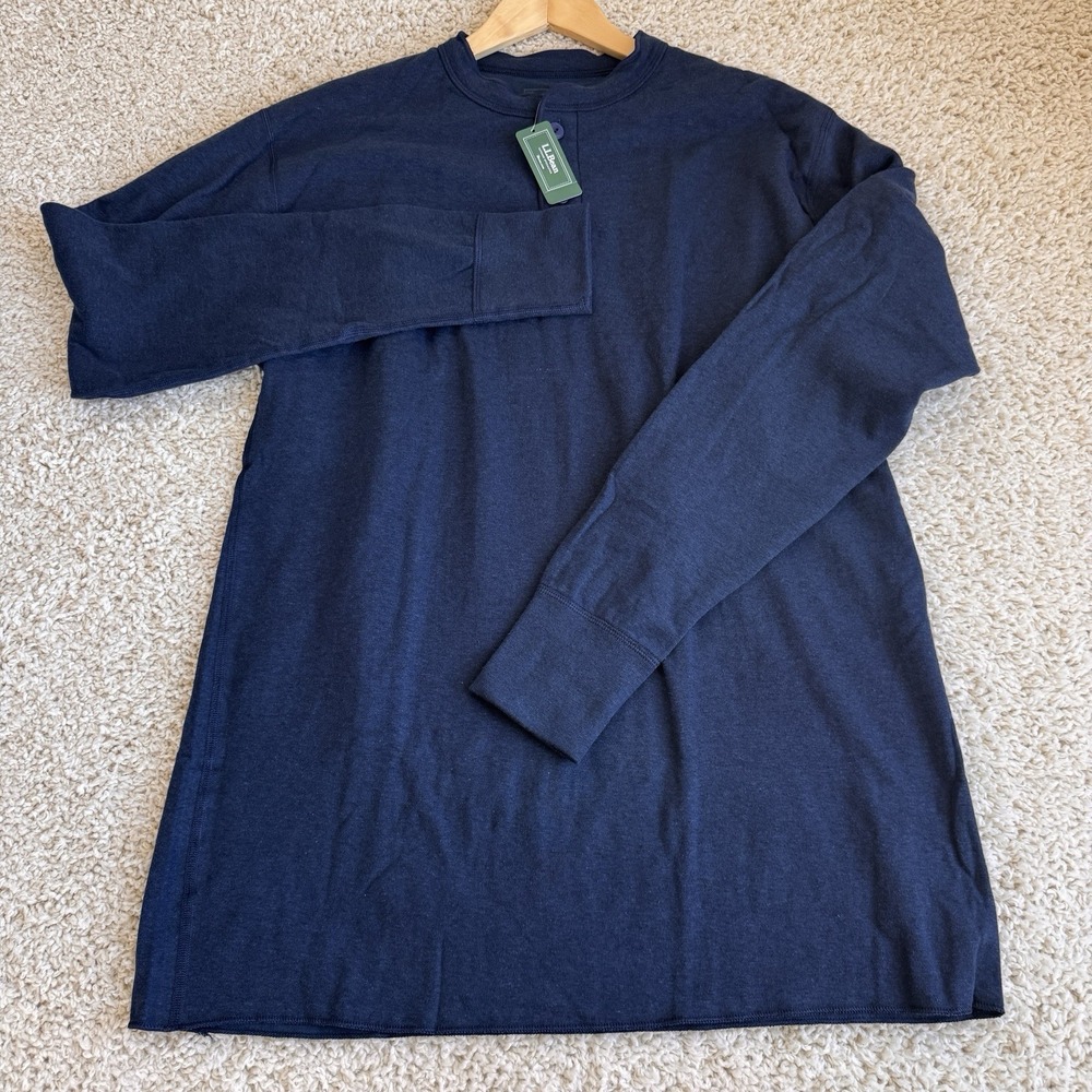 LL Bean Henley Shirt Mens L Tall Navy Blue New Wool Blend Traditional Fit